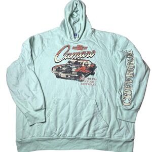Chevrolet Camaro Hoodie Mens 2XL Mint Green Pullover Graphic Fleece Muscle Car